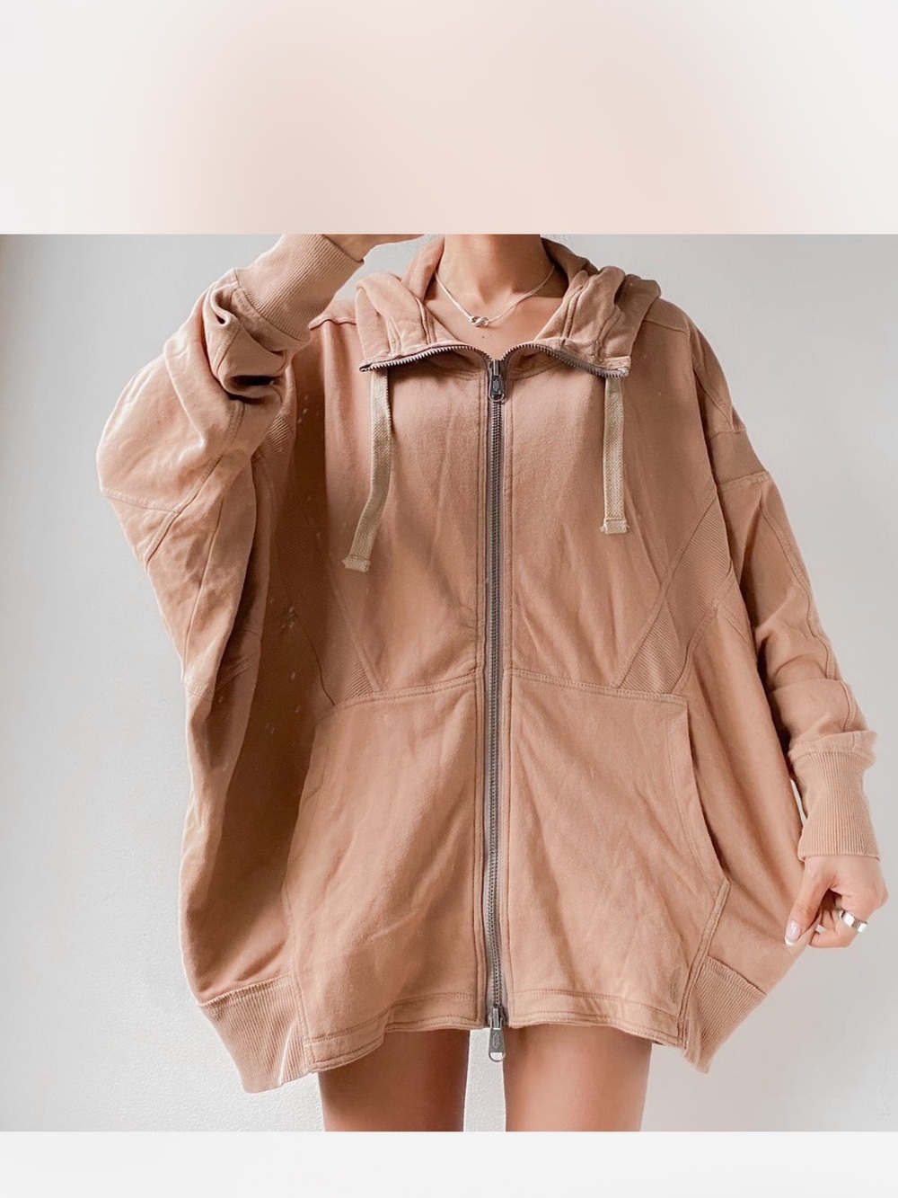 FP Movement by Free People Peach Zip-Up Hooded Jacket oversized